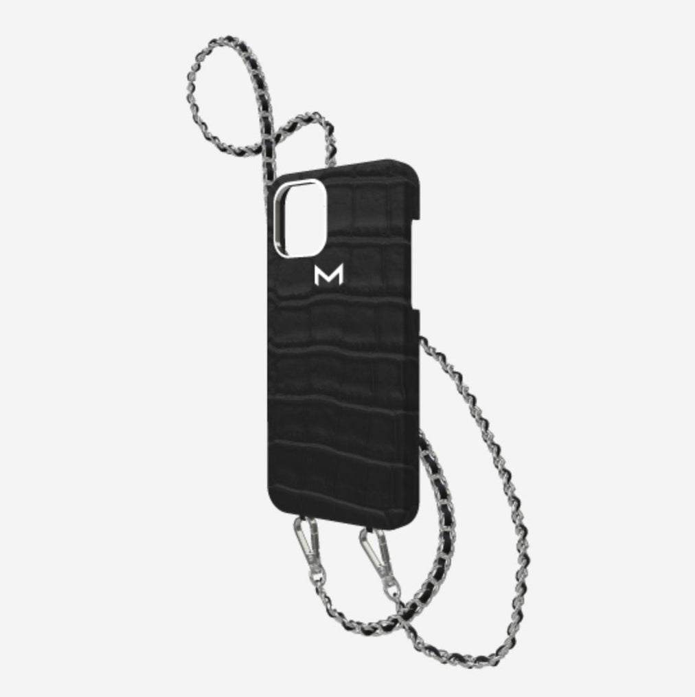 Classic Necklace Case for iPhone 13 Pro in Genuine Alligator Bond Black Steel 316 