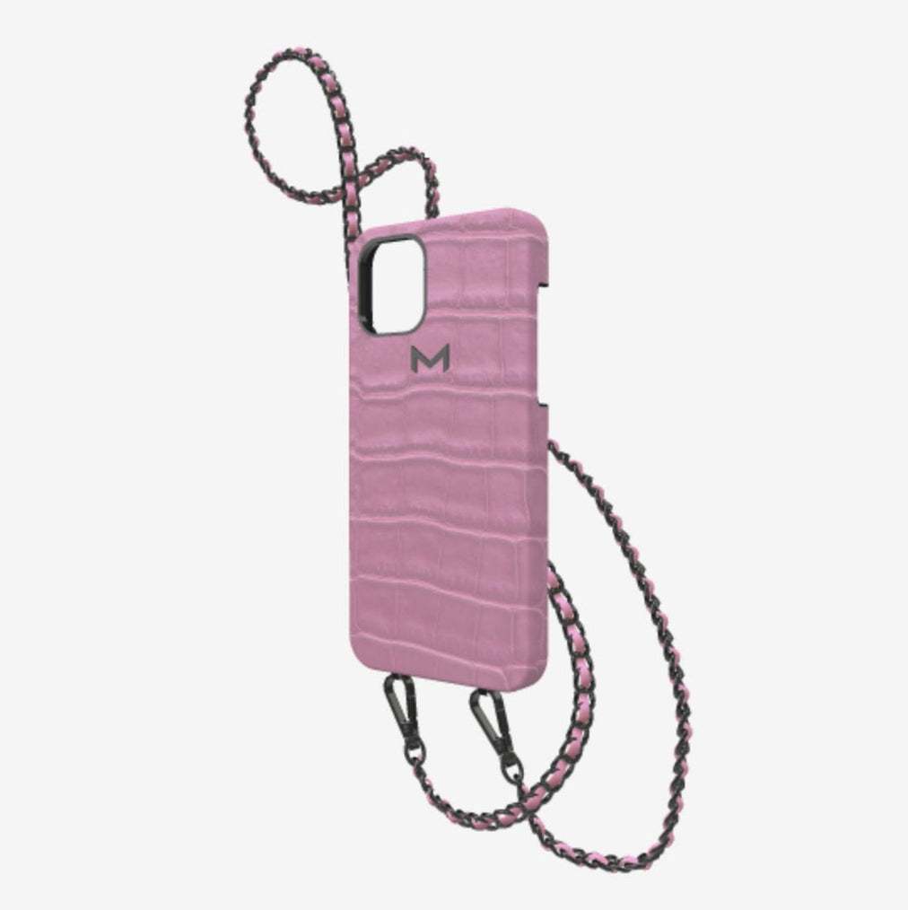 Classic Necklace Case for iPhone 13 Pro in Genuine Alligator Lavender Laugh Black Plating 