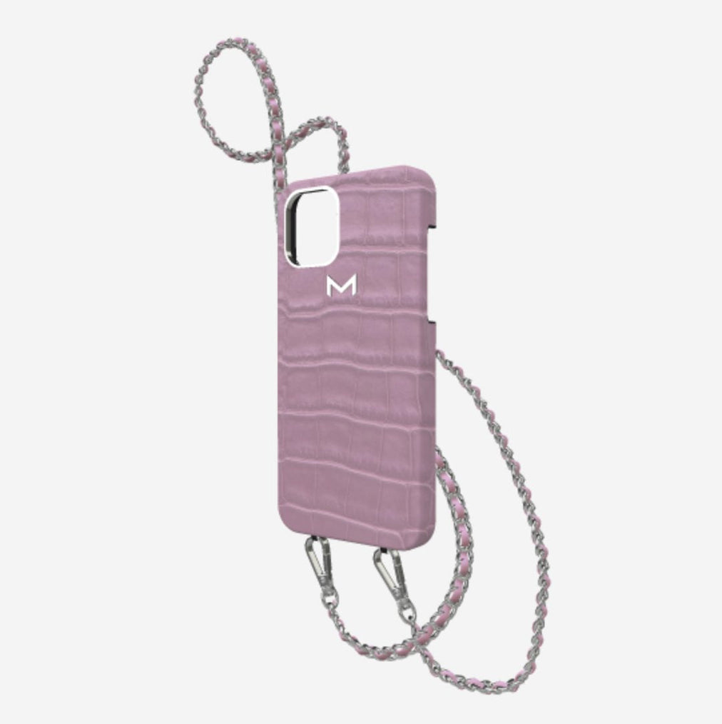 Classic Necklace Case for iPhone 13 Pro in Genuine Alligator Lavender Laugh Steel 316 