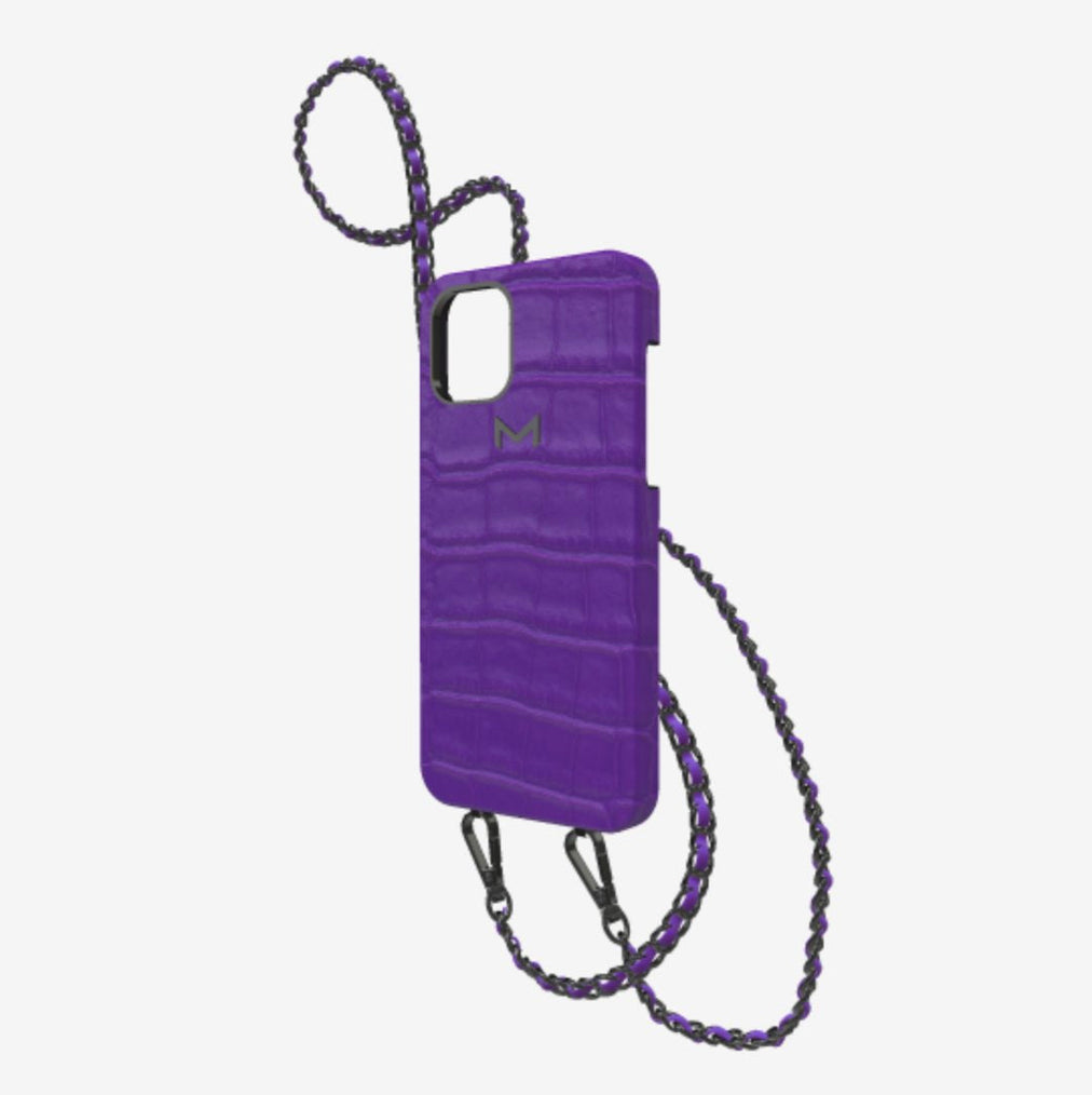Classic Necklace Case for iPhone 13 Pro in Genuine Alligator Purple Rain Black Plating 