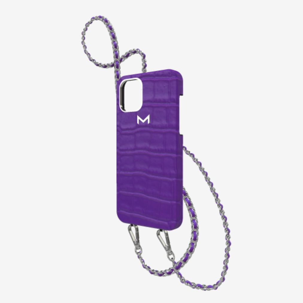 Classic Necklace Case for iPhone 13 Pro in Genuine Alligator Purple Rain Steel 316 