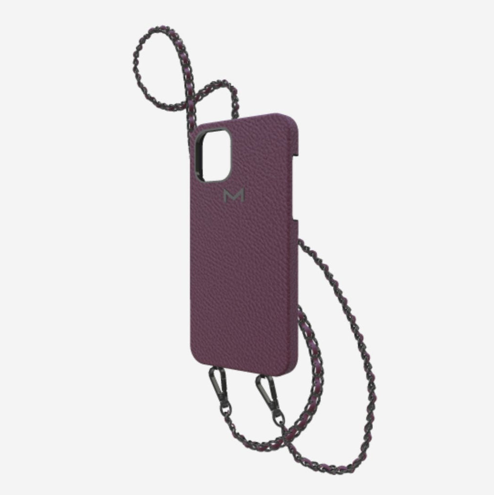 Classic Necklace Case for iPhone 13 Pro in Genuine Calfskin Boysenberry Island Black Plating 