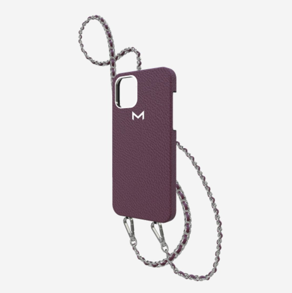 Classic Necklace Case for iPhone 13 Pro in Genuine Calfskin Boysenberry Island Steel 316 