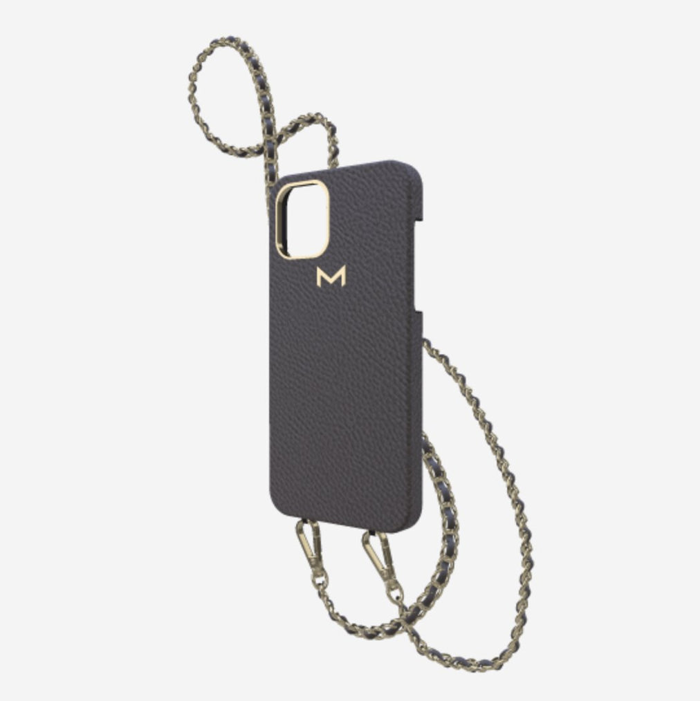 Classic Necklace Case for iPhone 13 Pro in Genuine Calfskin Elite Grey Yellow Gold 