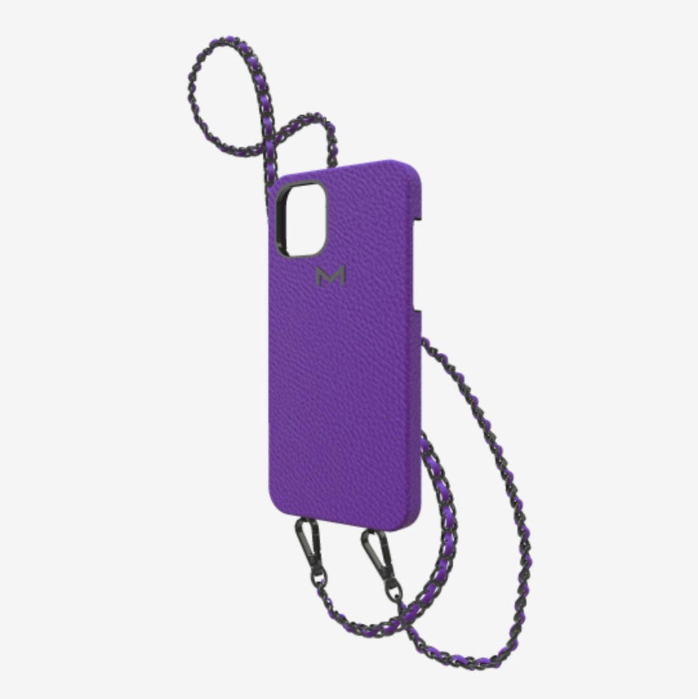 Classic Necklace Case for iPhone 13 Pro in Genuine Calfskin Purple Rain Black Plating 