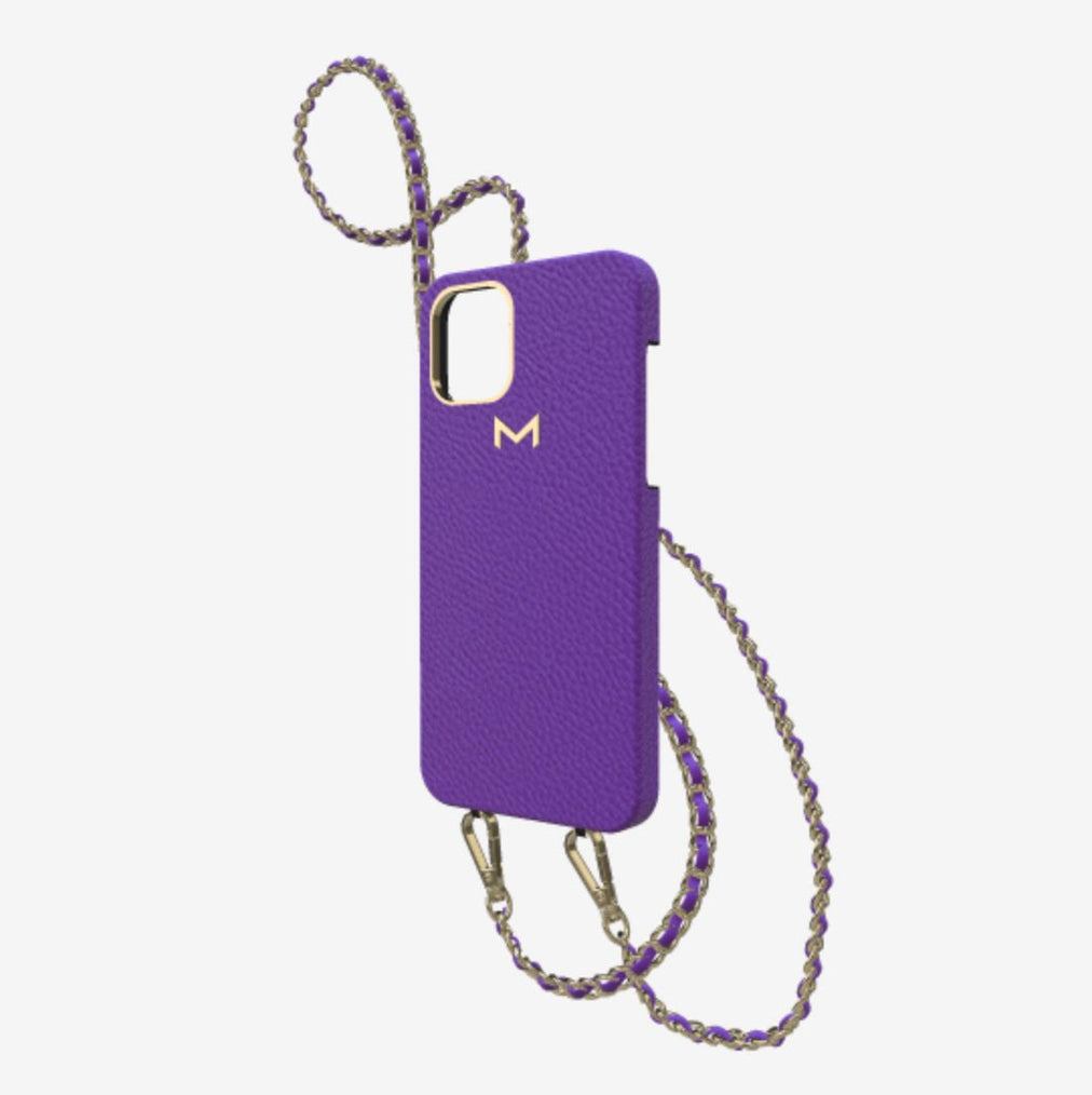 Classic Necklace Case for iPhone 13 Pro in Genuine Calfskin Purple Rain Yellow Gold 