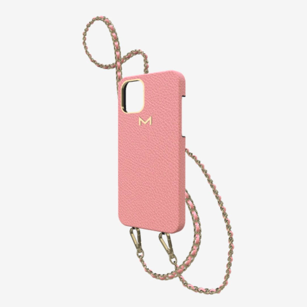 Classic Necklace Case for iPhone 13 Pro in Genuine Calfskin Sweet Rose Yellow Gold 