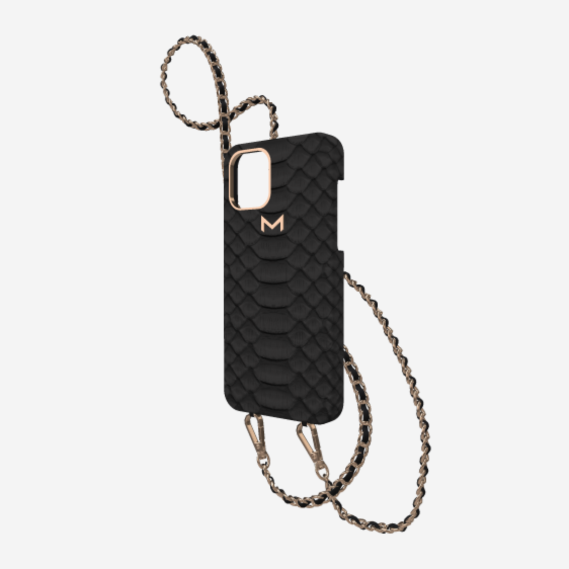 Classic Necklace Case for iPhone 13 Pro in Genuine Python Bond Black Rose Gold 