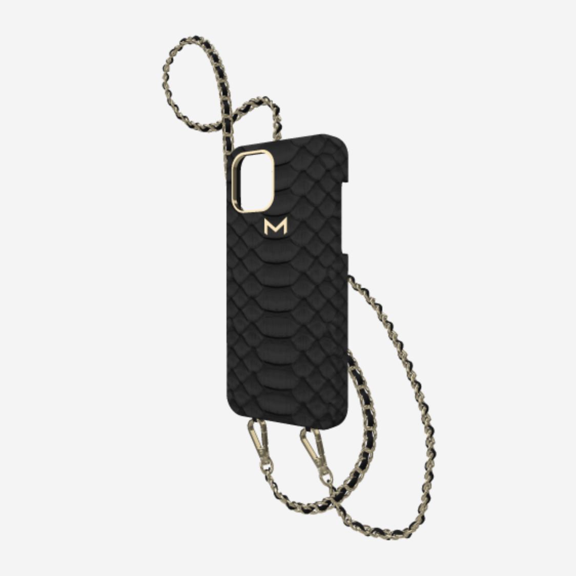 Classic Necklace Case for iPhone 13 Pro in Genuine Python Bond Black Yellow Gold 