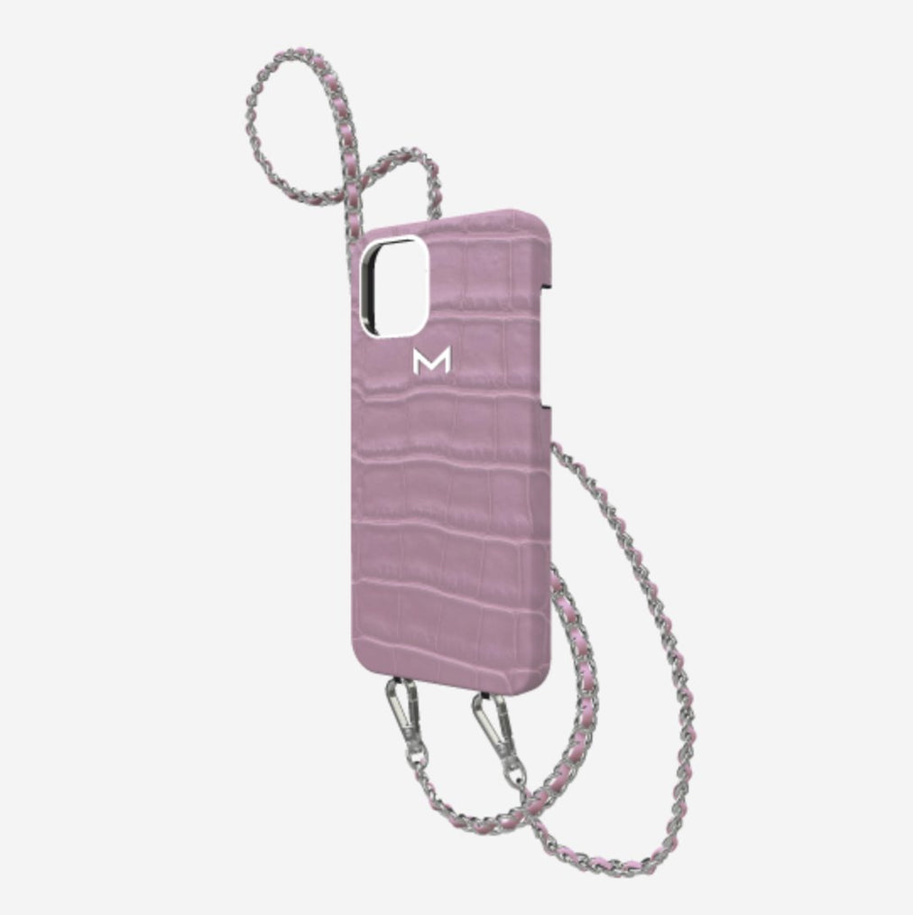 Classic Necklace Case for iPhone 13 Pro Max in Genuine Alligator Lavender Laugh Steel 316 