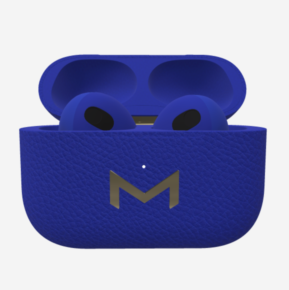 Custom AirPods 3 in Calfskin Electric Blue Yellow Gold 