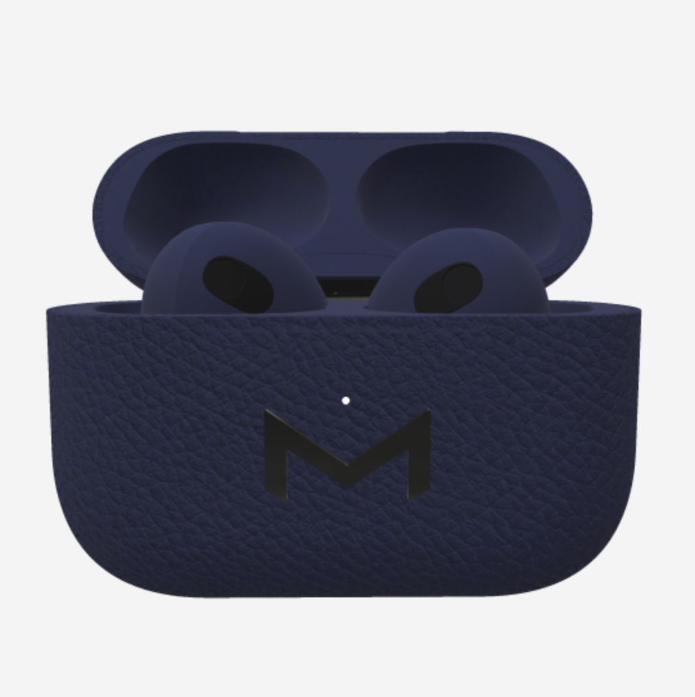 Custom AirPods 3 in Calfskin Navy Blue Black Plating 