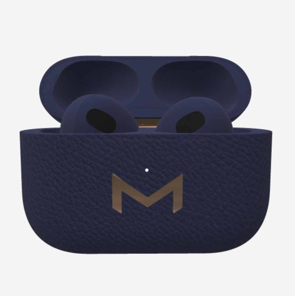 Custom AirPods 3 in Calfskin Navy Blue Rose Gold 