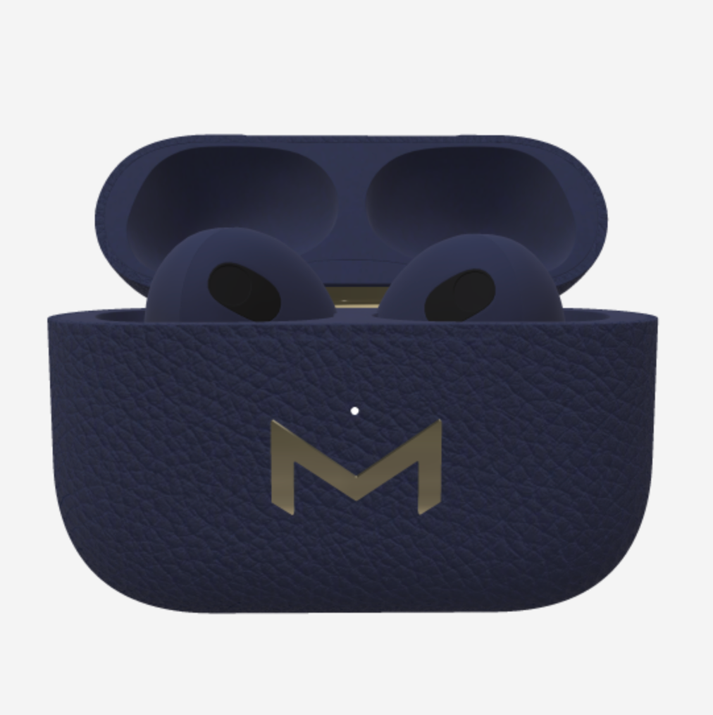 Custom AirPods 3 in Calfskin Navy Blue Yellow Gold 