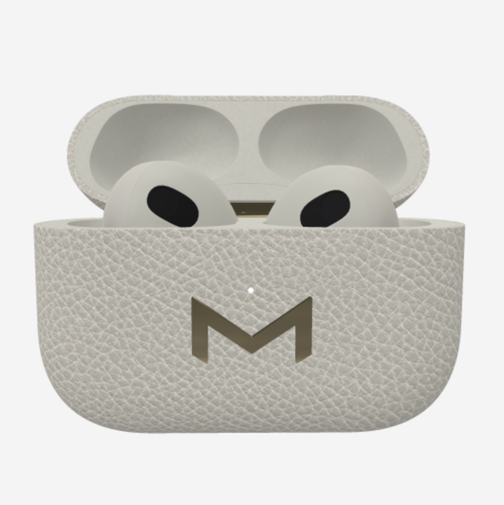 Custom AirPods 3 in Calfskin Pearl Grey Yellow Gold 