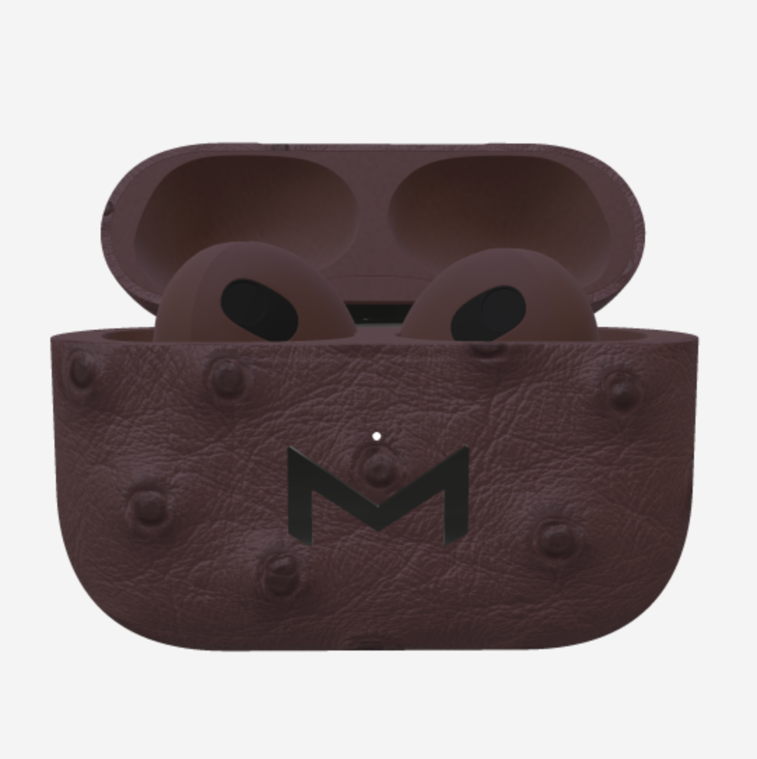 Custom AirPods 3 in Ostrich Borsalino Brown Black Plating 