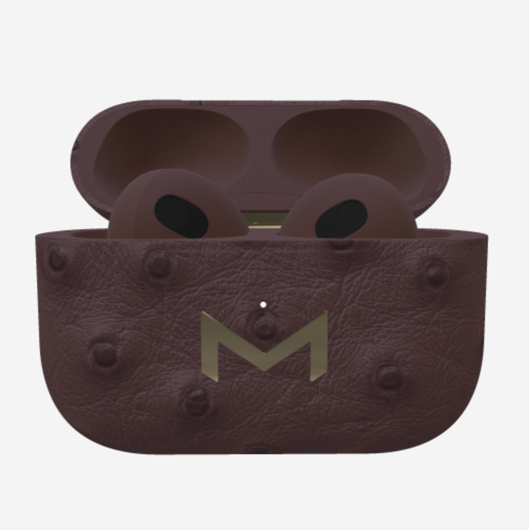 Custom AirPods 3 in Ostrich Borsalino Brown Yellow Gold 