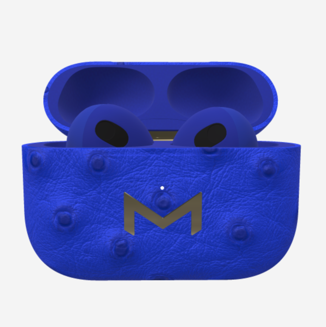 Custom AirPods 3 in Ostrich Electric Blue Yellow Gold 