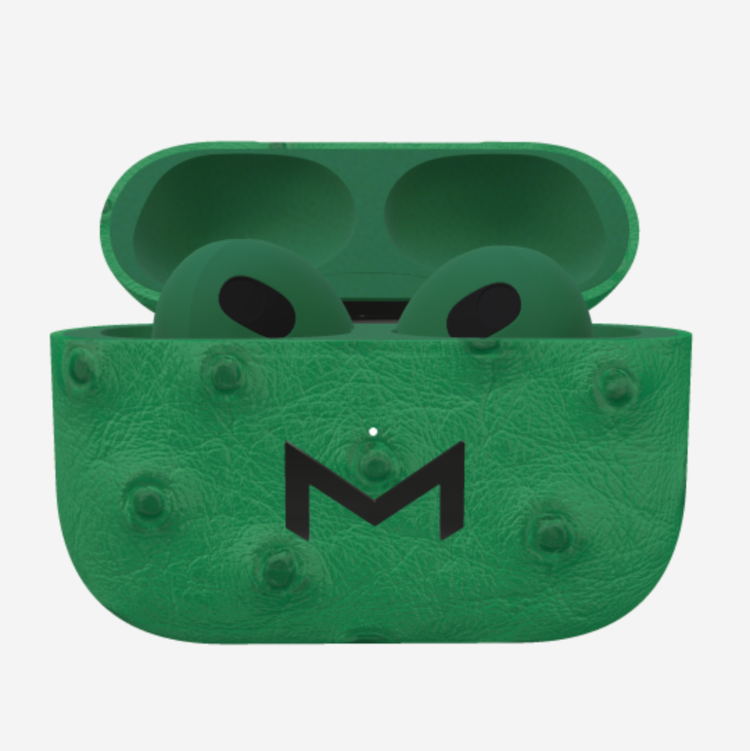 Custom AirPods 3 in Ostrich Emerald Green Black Plating 