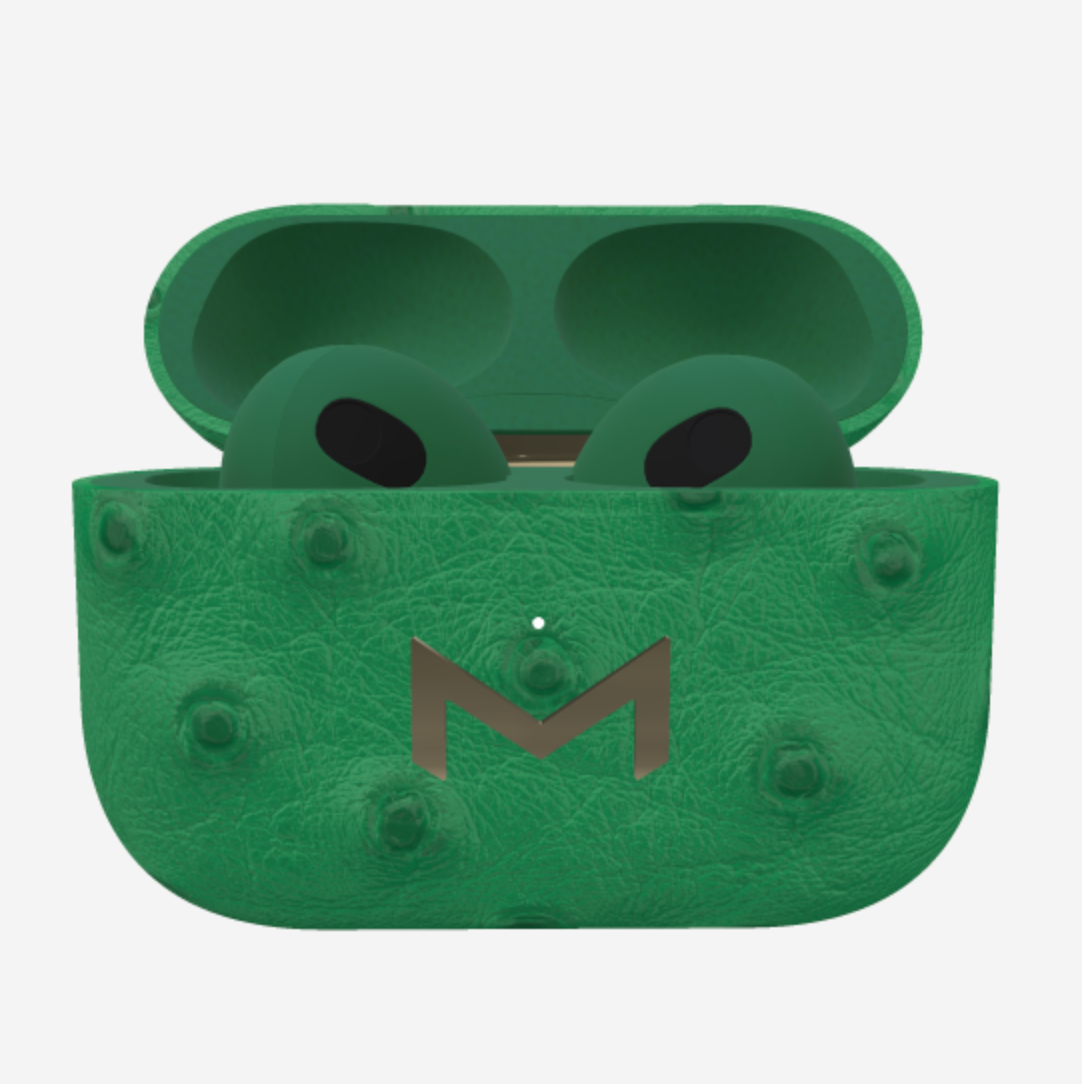 Custom AirPods 3 in Ostrich Emerald Green Yellow Gold 