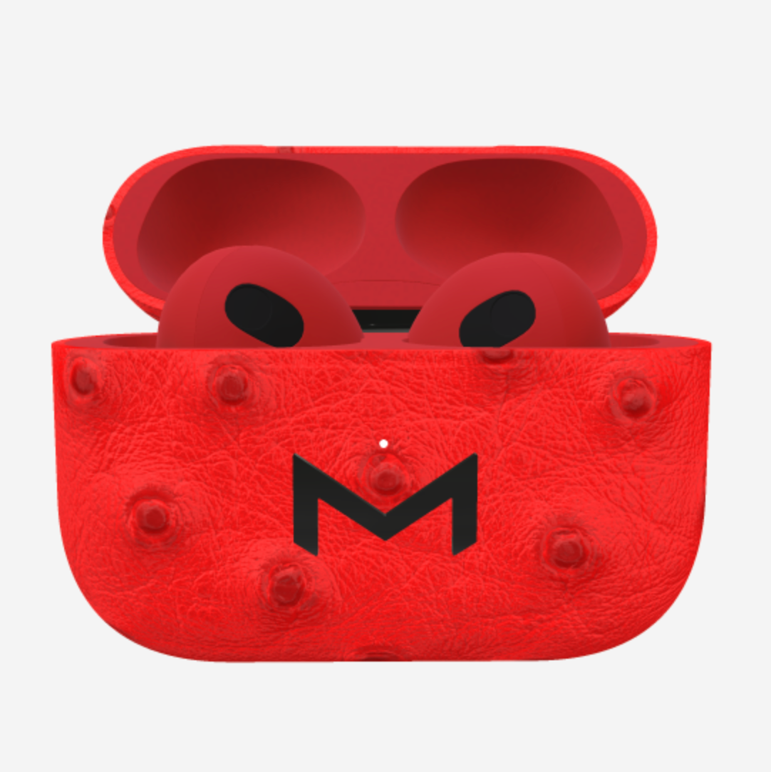 Custom AirPods 3 in Ostrich Glamour Red Black Plating 