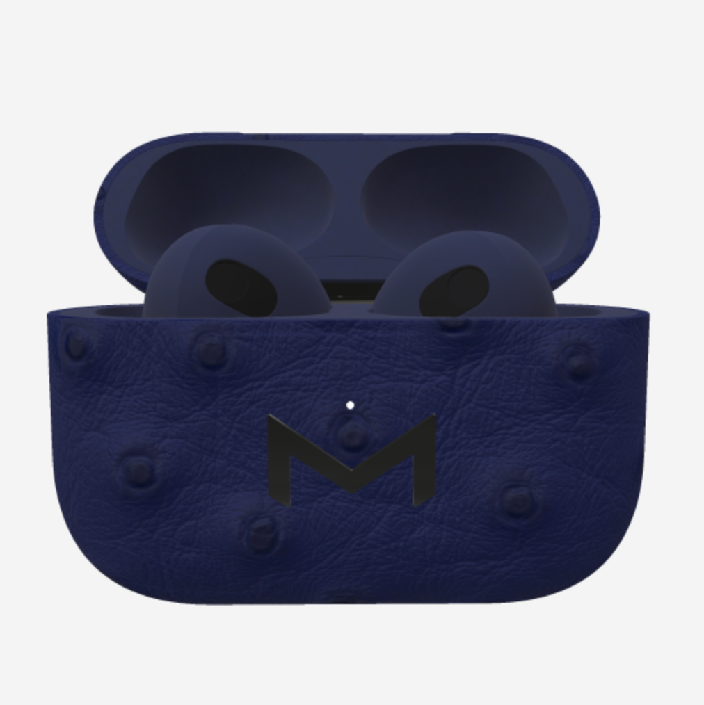 Custom AirPods 3 in Ostrich Navy Blue Black Plating 