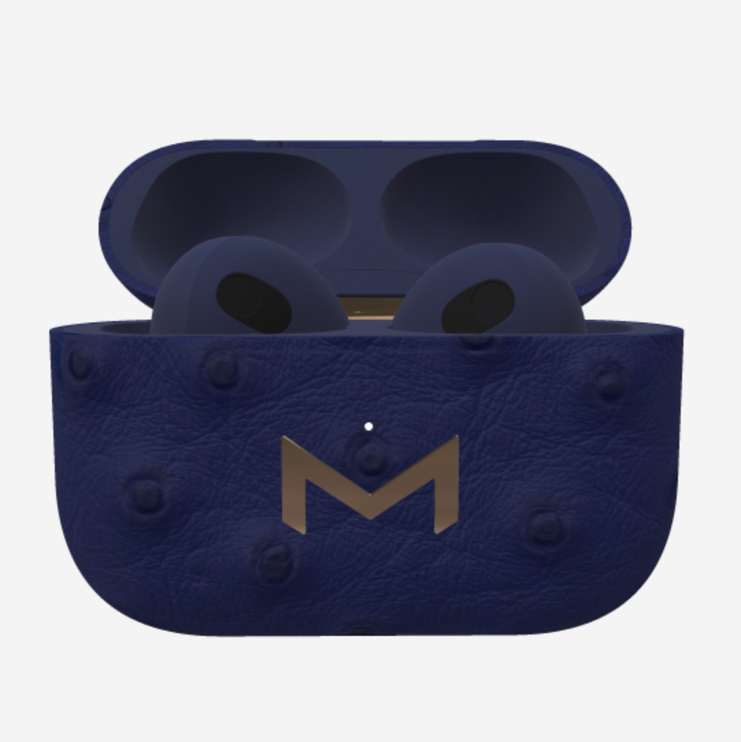 Custom AirPods 3 in Ostrich Navy Blue Rose Gold 