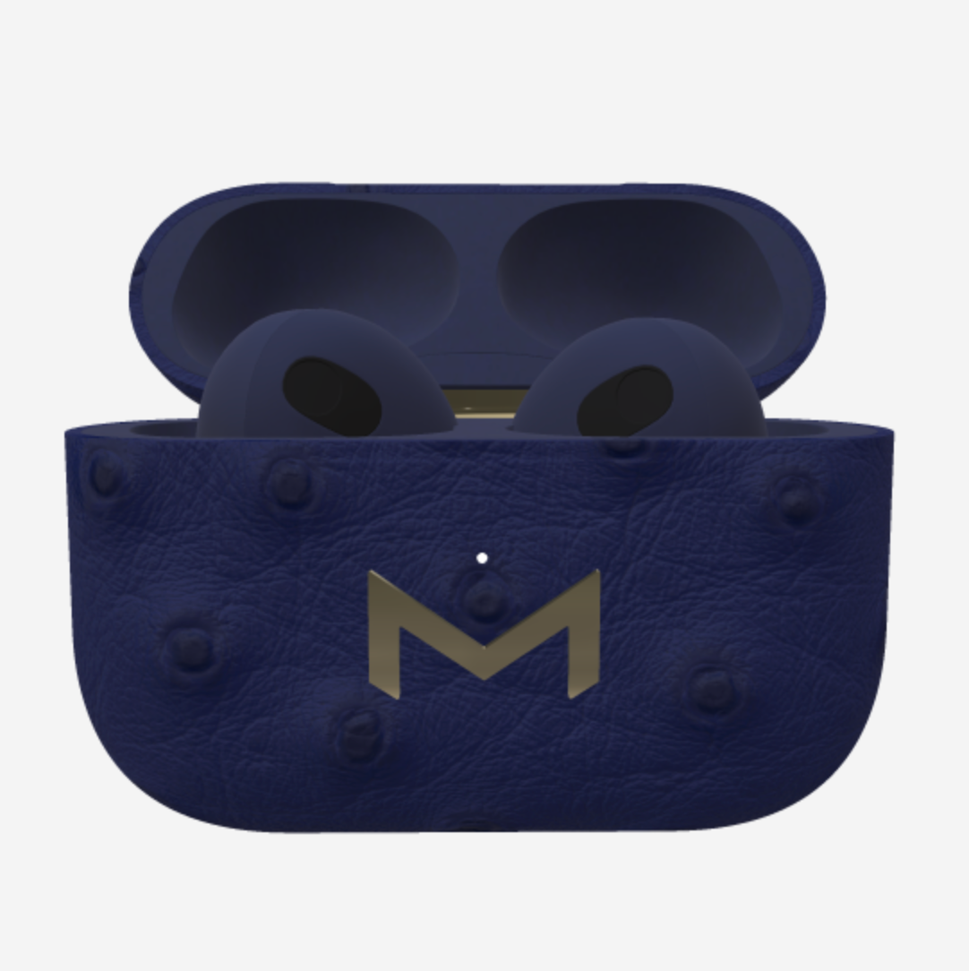 Custom AirPods 3 in Ostrich Navy Blue Yellow Gold 