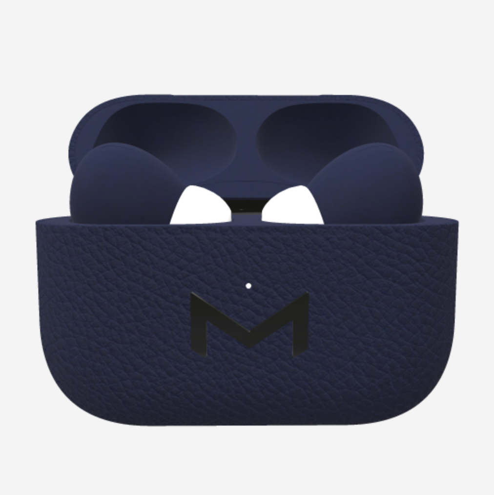 Custom AirPods Pro in Calfskin Navy Blue Black Plating 