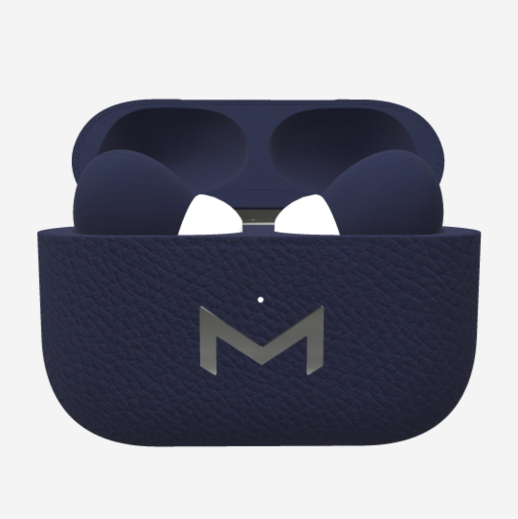 Custom AirPods Pro in Calfskin Navy Blue Steel 316 