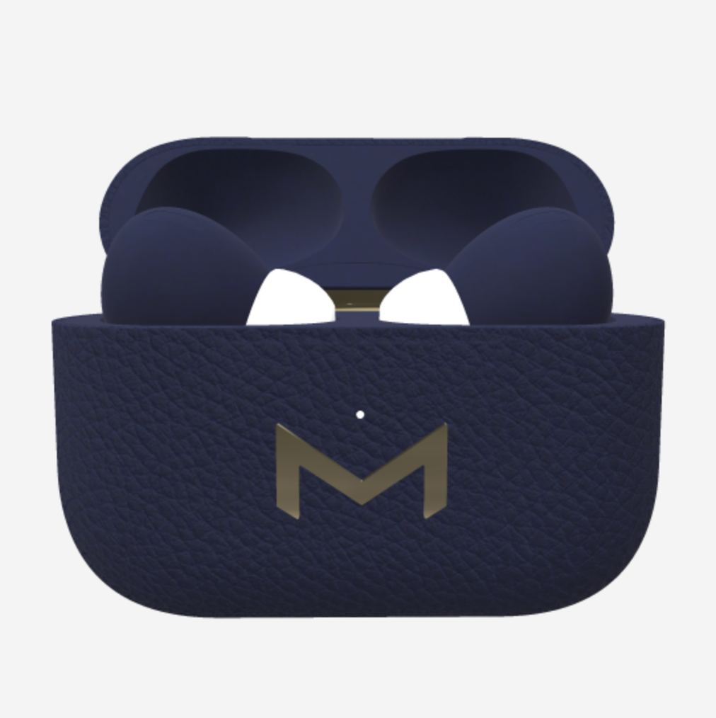 Custom AirPods Pro in Calfskin Navy Blue Yellow Gold 