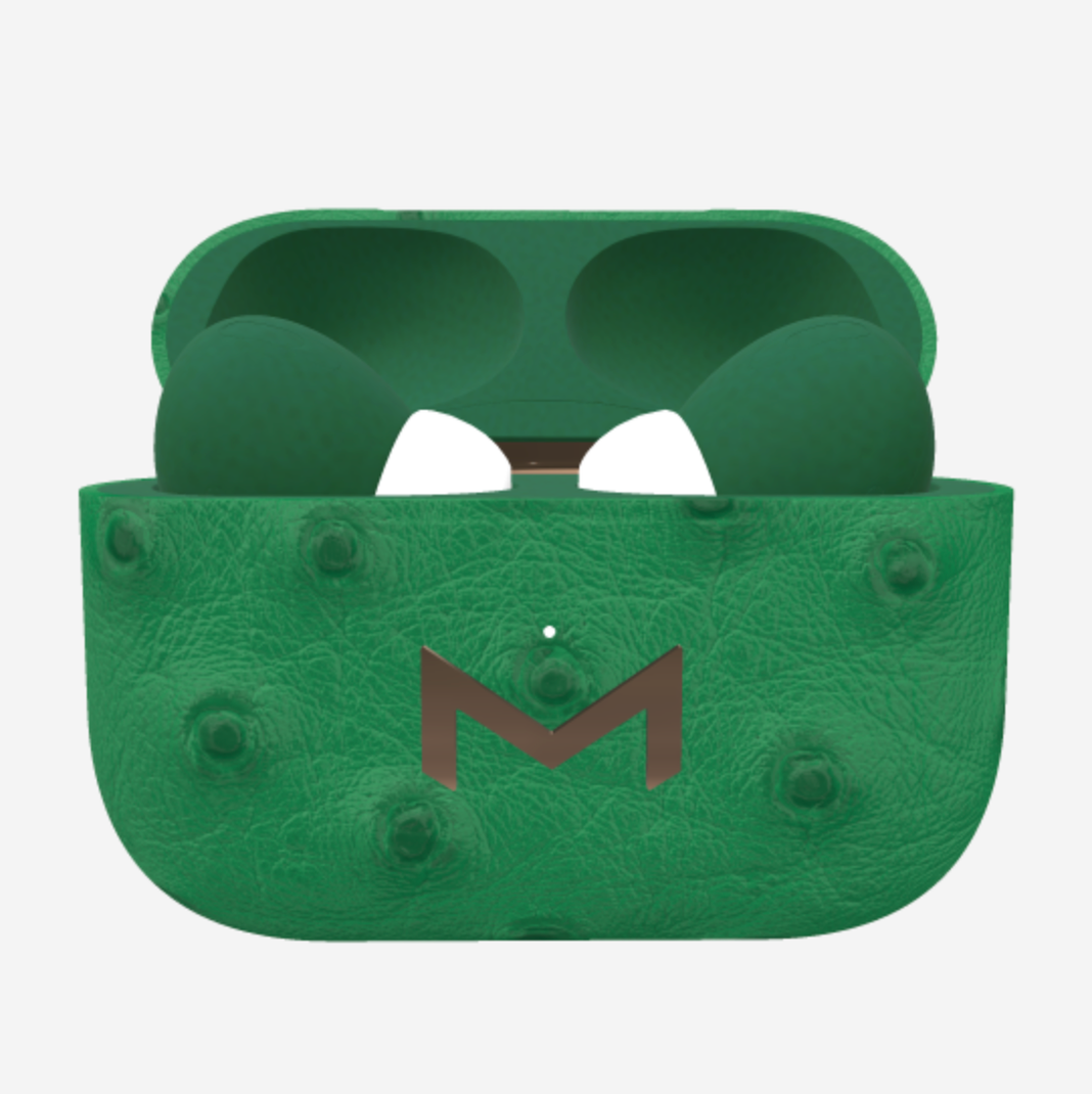 Custom AirPods Pro in Ostrich Emerald Green Rose Gold 
