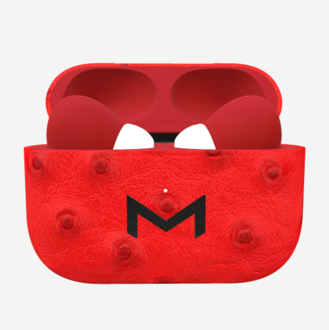 Custom AirPods Pro in Ostrich Glamour Red Black Plating 