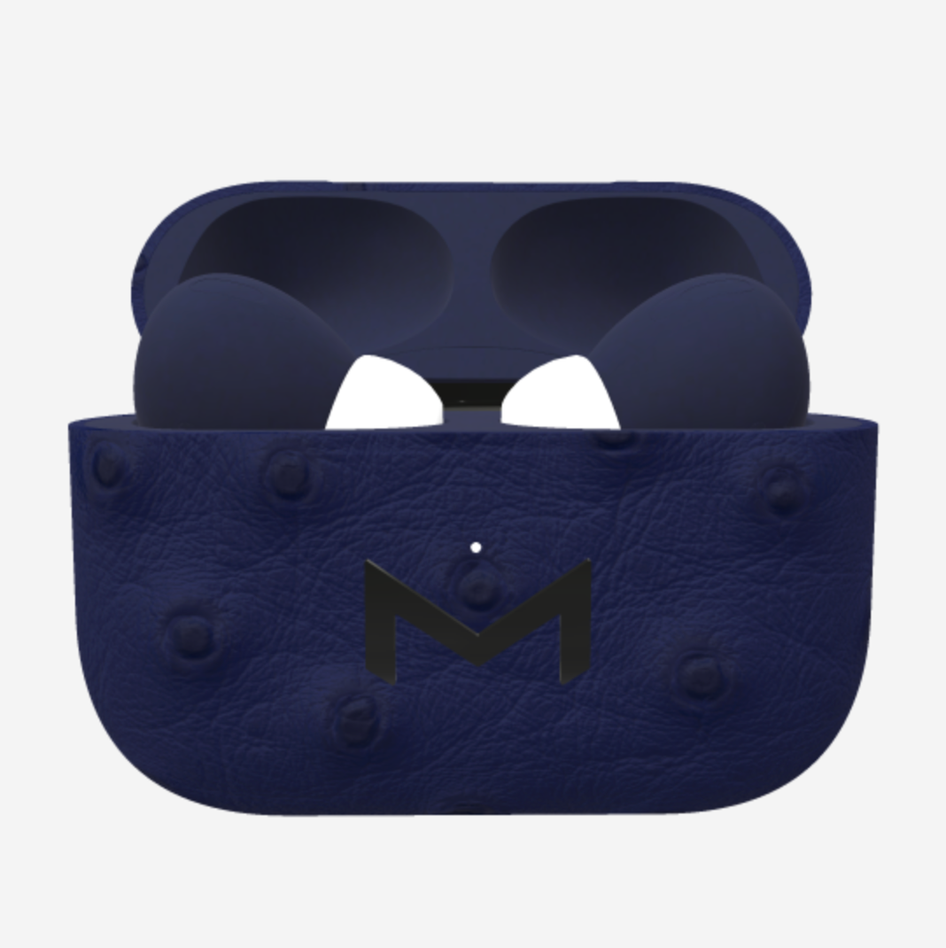 Custom AirPods Pro in Ostrich Navy Blue Black Plating 