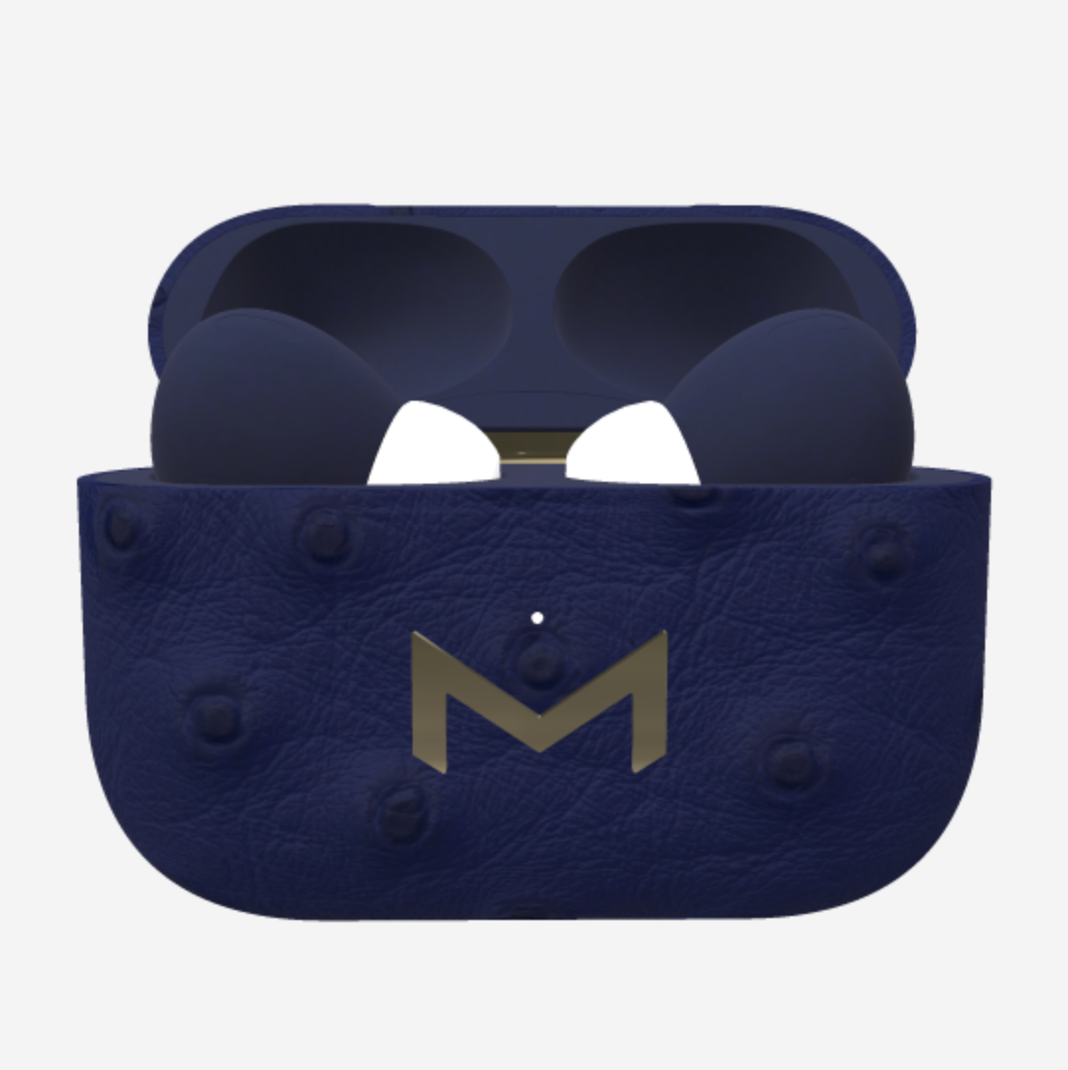 Custom AirPods Pro in Ostrich Navy Blue Yellow Gold 