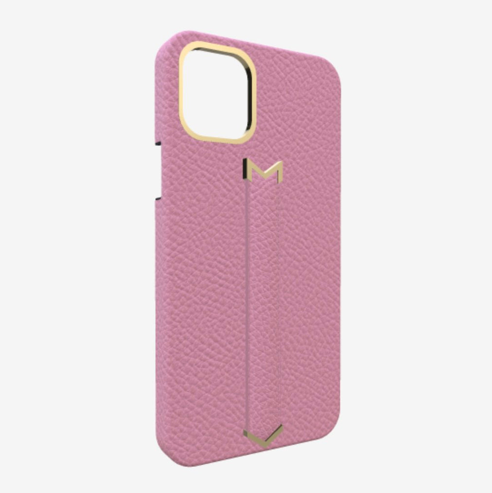 Finger Strap Case for iPhone 12 Pro in Genuine Calfskin Lavender Laugh Yellow Gold 