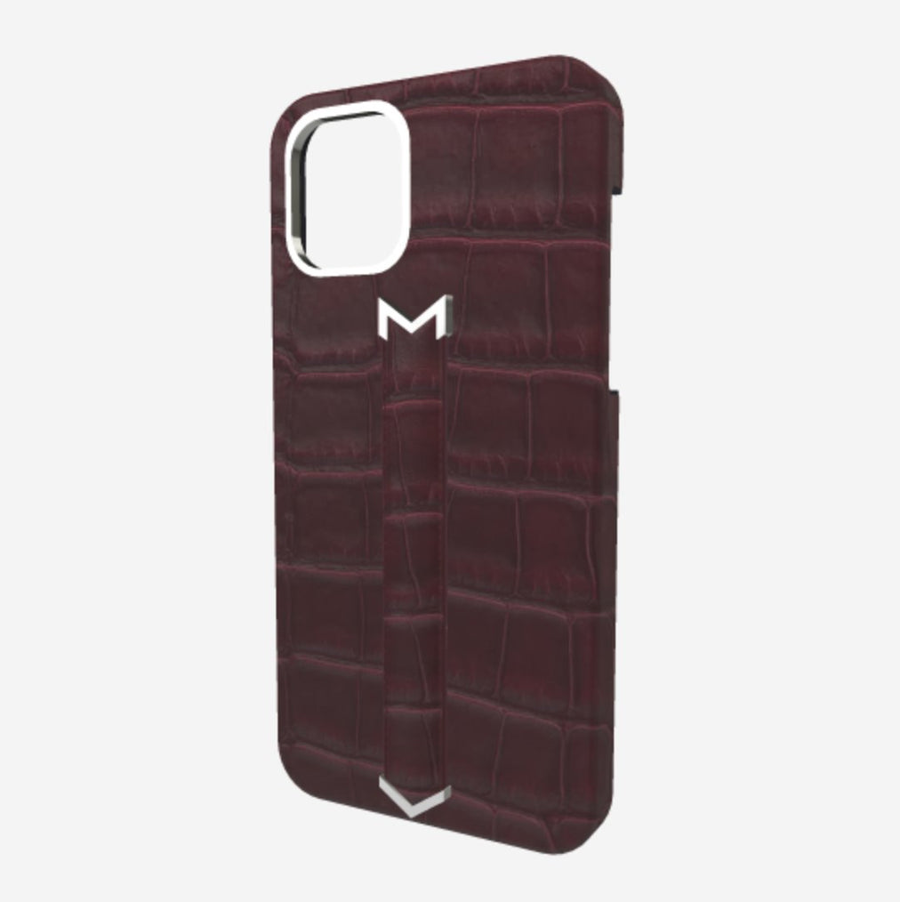 Finger Strap Case for iPhone 12 Pro Max in Genuine Alligator Burgundy Palace Steel 316 