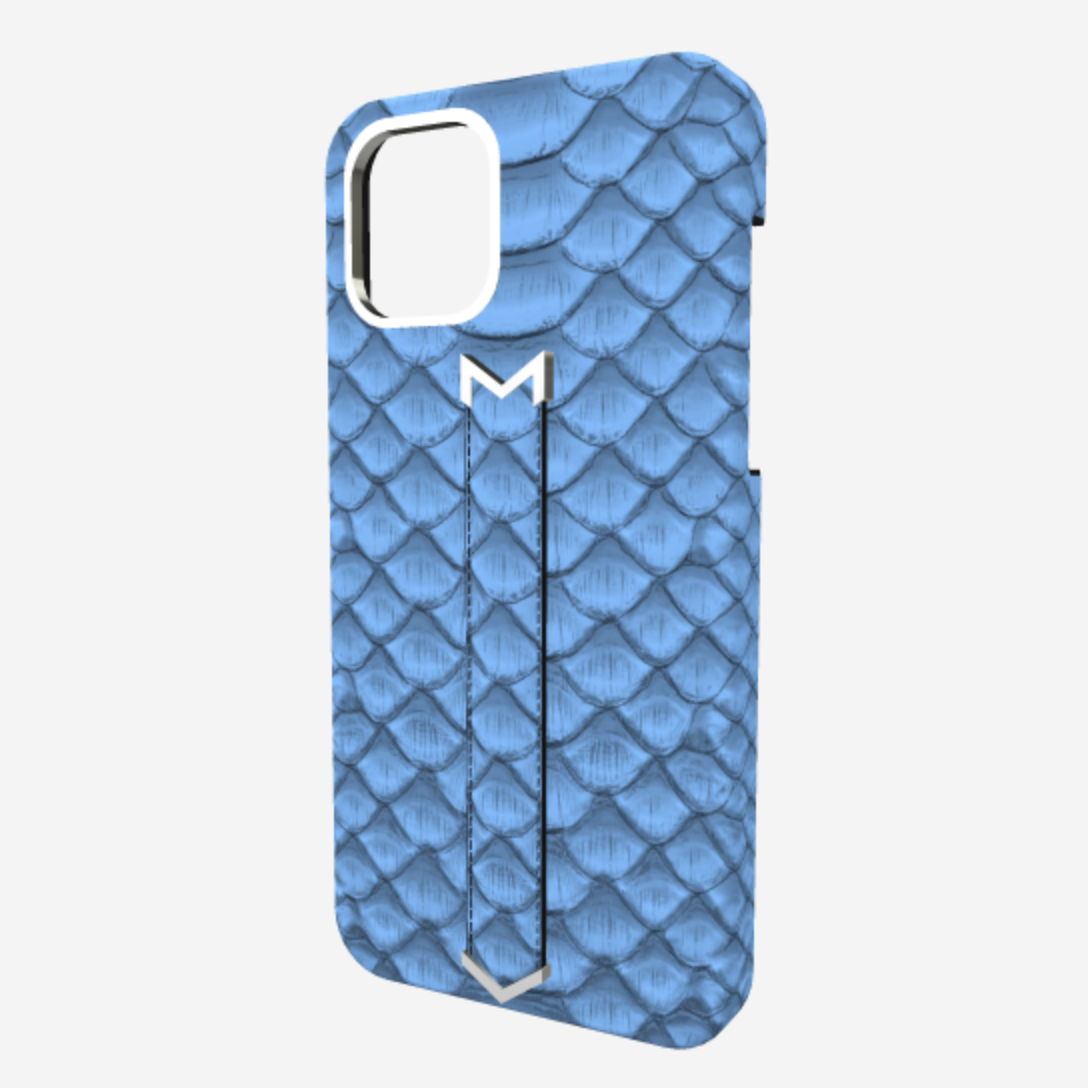 Finger Strap Case for iPhone 12 Pro Max in Genuine Python Blue Jean Steel 316 