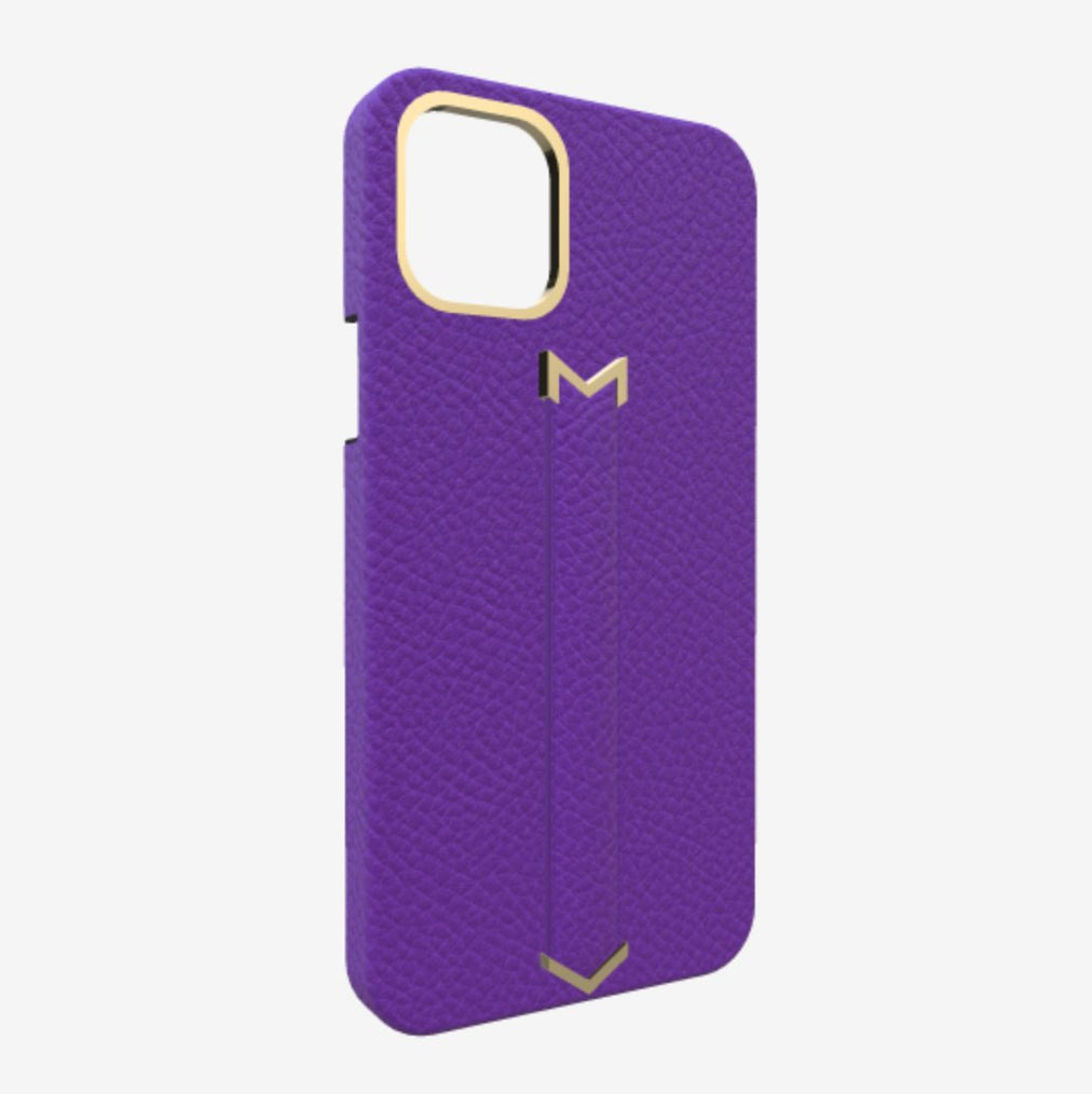 Finger Strap Case for iPhone 13 Pro in Genuine Calfskin Purple Rain Yellow Gold 