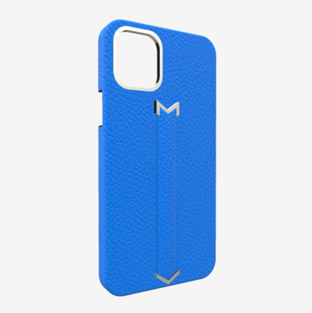 Finger Strap Case for iPhone 13 Pro in Genuine Calfskin Royal Blue Steel 316 