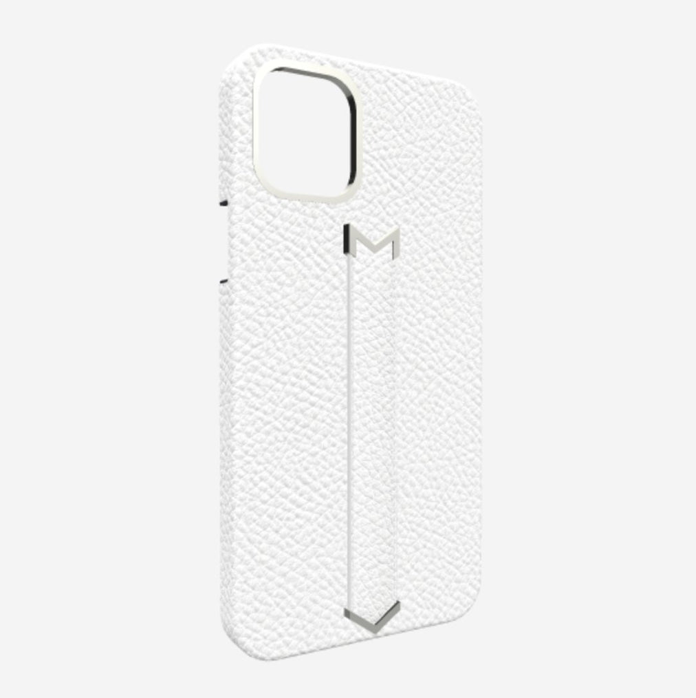 Finger Strap Case for iPhone 13 Pro in Genuine Calfskin White Angel Steel 316 