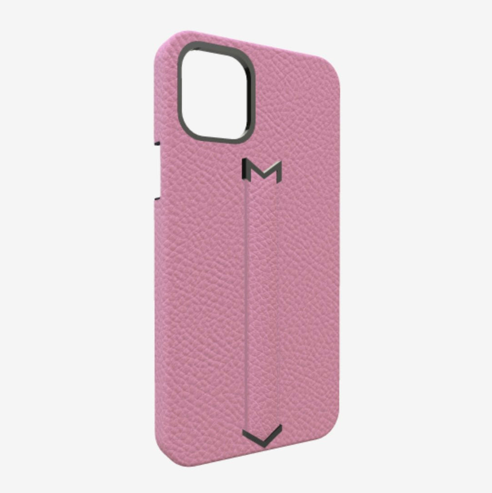 Finger Strap Case for iPhone 13 Pro Max in Genuine Calfskin Lavender Laugh Black Plating 