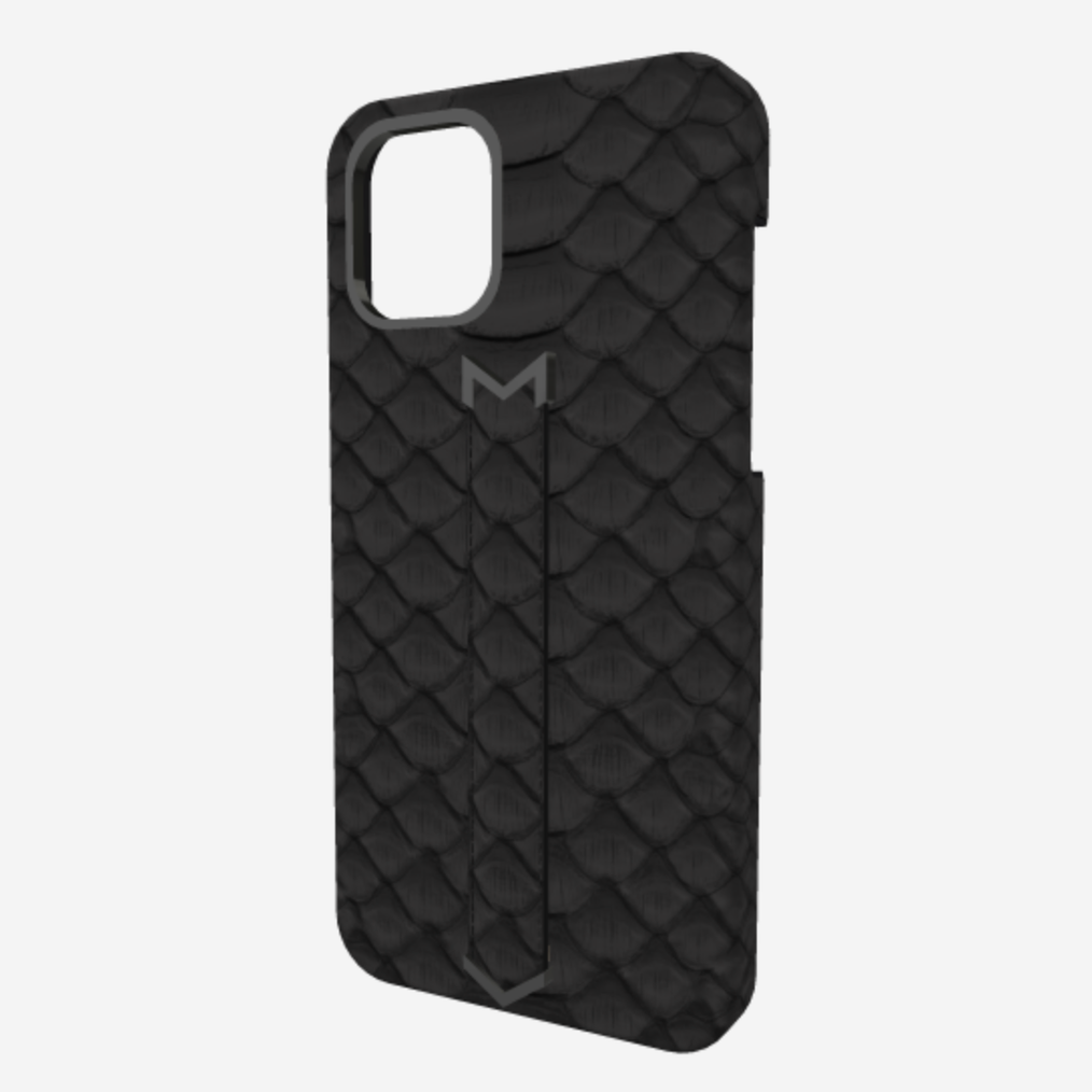 Finger Strap Case for iPhone 13 Pro Max in Genuine Python Bond Black Black Plating 