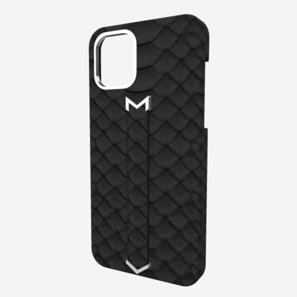 Finger Strap Case for iPhone 13 Pro Max in Genuine Python Bond Black Steel 316 