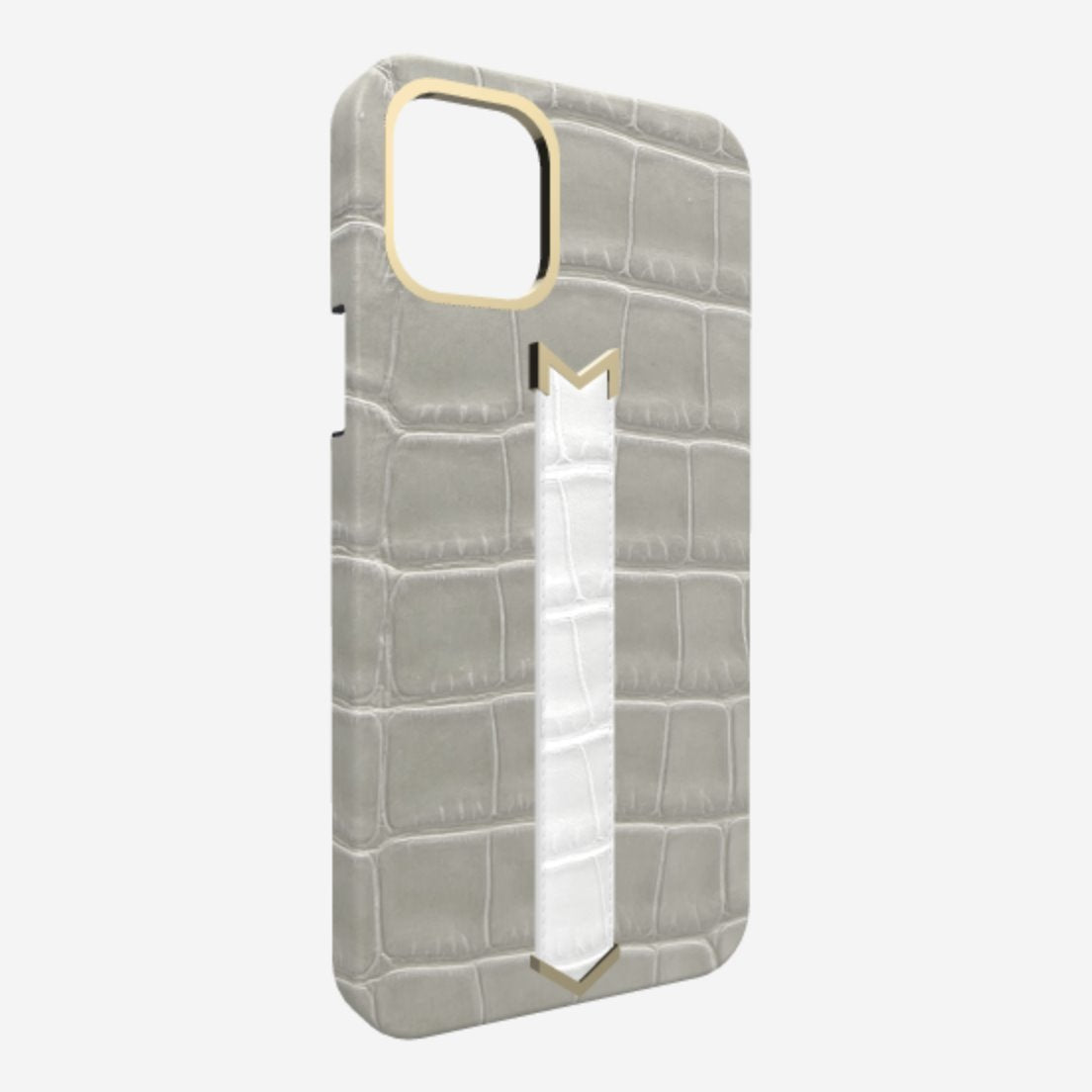 Gold Finger Strap Case for iPhone 13 in Genuine Alligator 