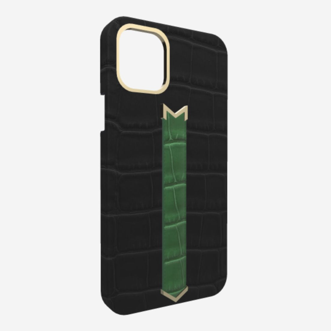 Gold Finger Strap Case for iPhone 13 in Genuine Alligator 