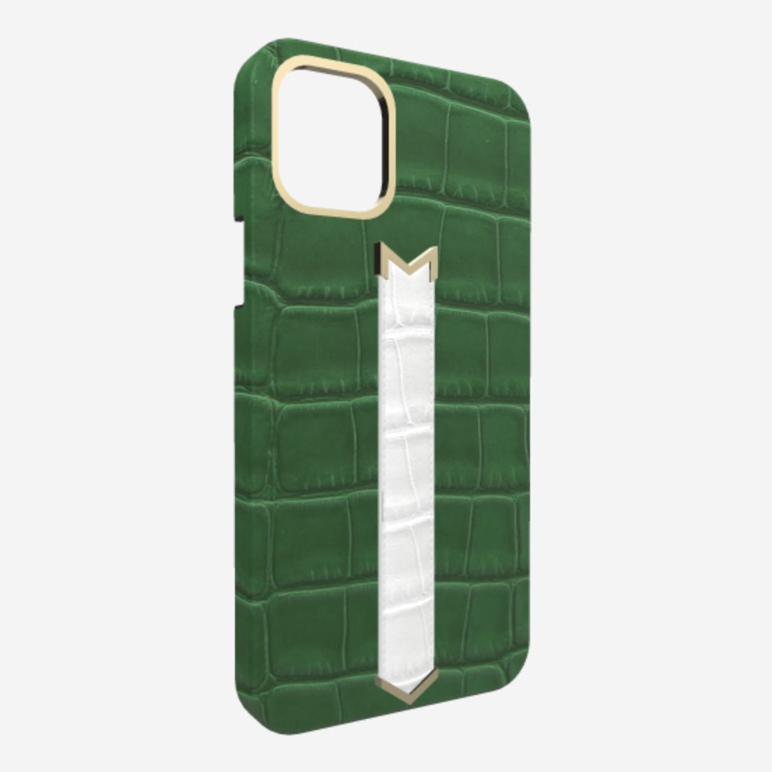 Gold Finger Strap Case for iPhone 13 in Genuine Alligator 