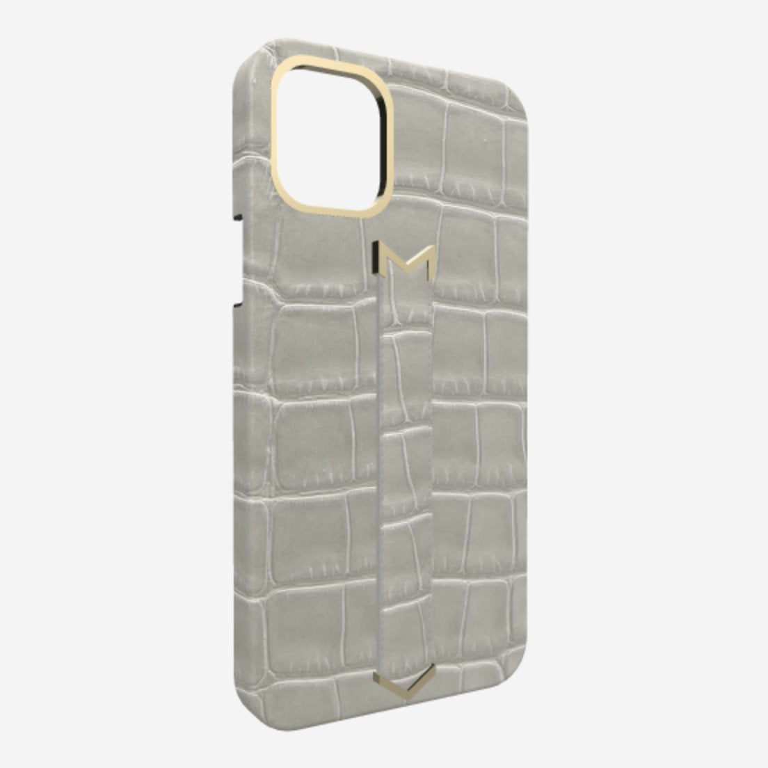 Gold Finger Strap Case for iPhone 13 in Genuine Alligator 