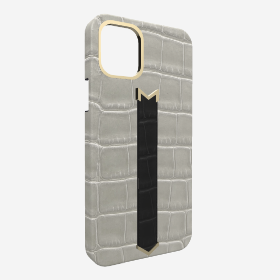 Gold Finger Strap Case for iPhone 13 in Genuine Alligator 