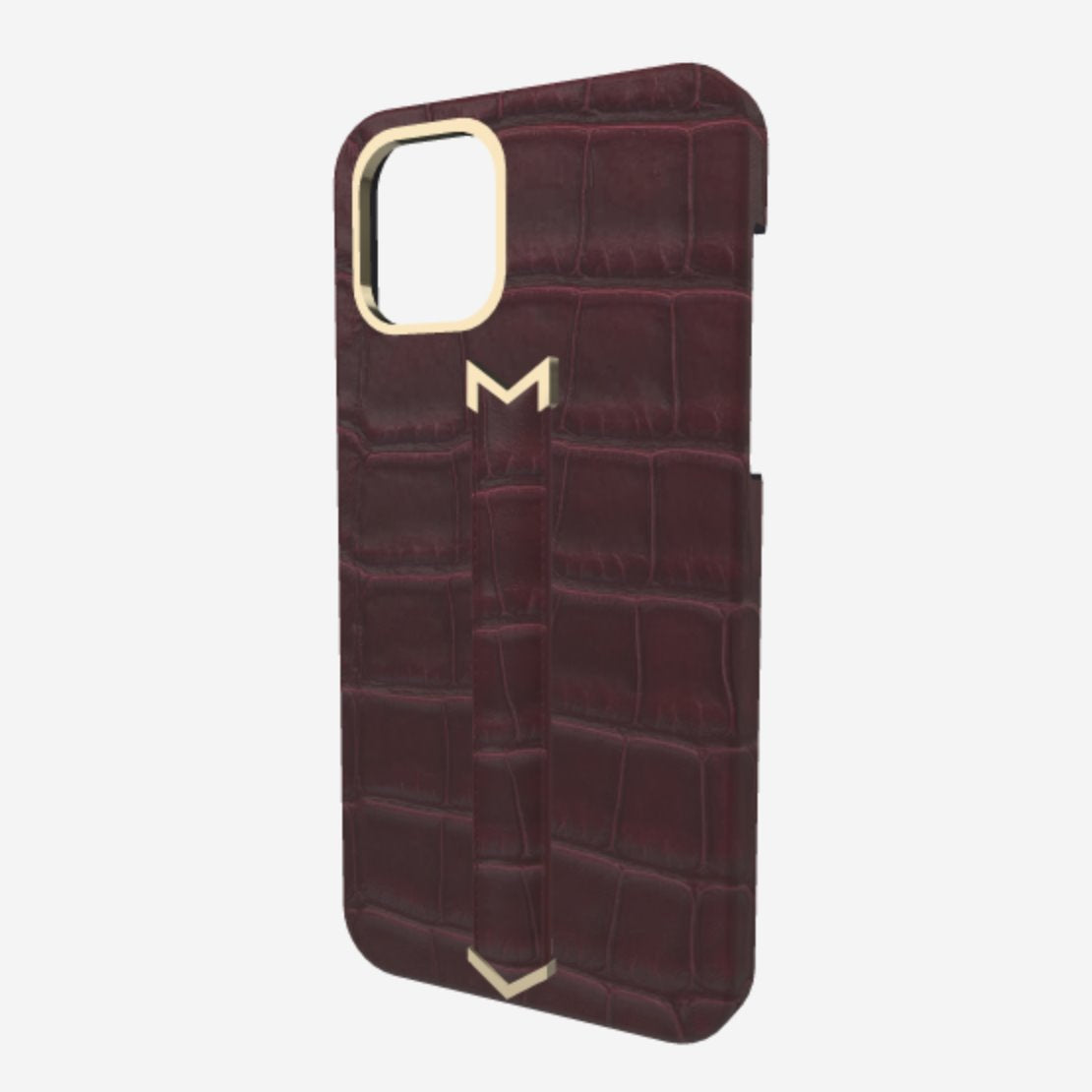 Gold Finger Strap Case for iPhone 13 in Genuine Alligator Burgundy Palace Burgundy Palace 